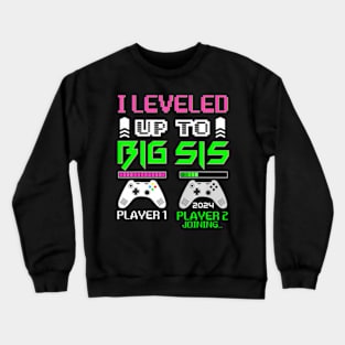 Leveled Up To Big Sister 2024 Cute  Going To Be A Big Sis Crewneck Sweatshirt